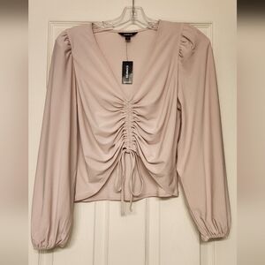 Express Dusty Pink Ruched V-Neck Long Sleeve Top-NWT